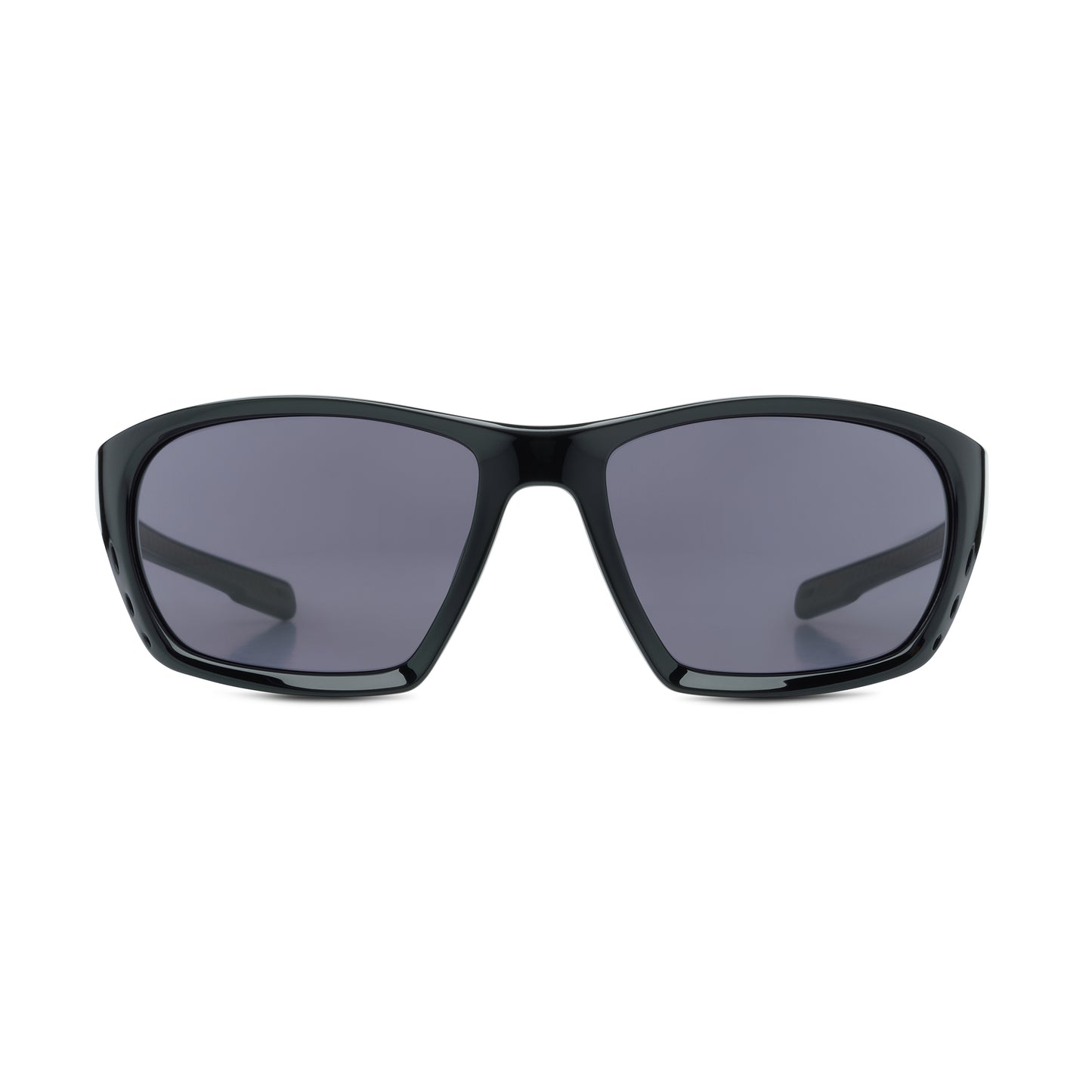 Black sunglasses with dark lenses on a white background