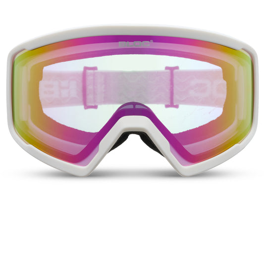 Multicolored goggles with a white frame on a white background