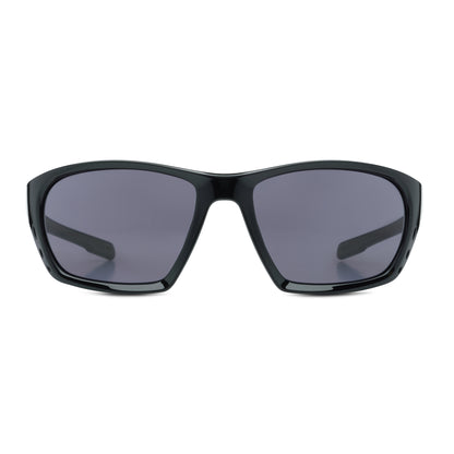 Black sunglasses with dark lenses on a white background