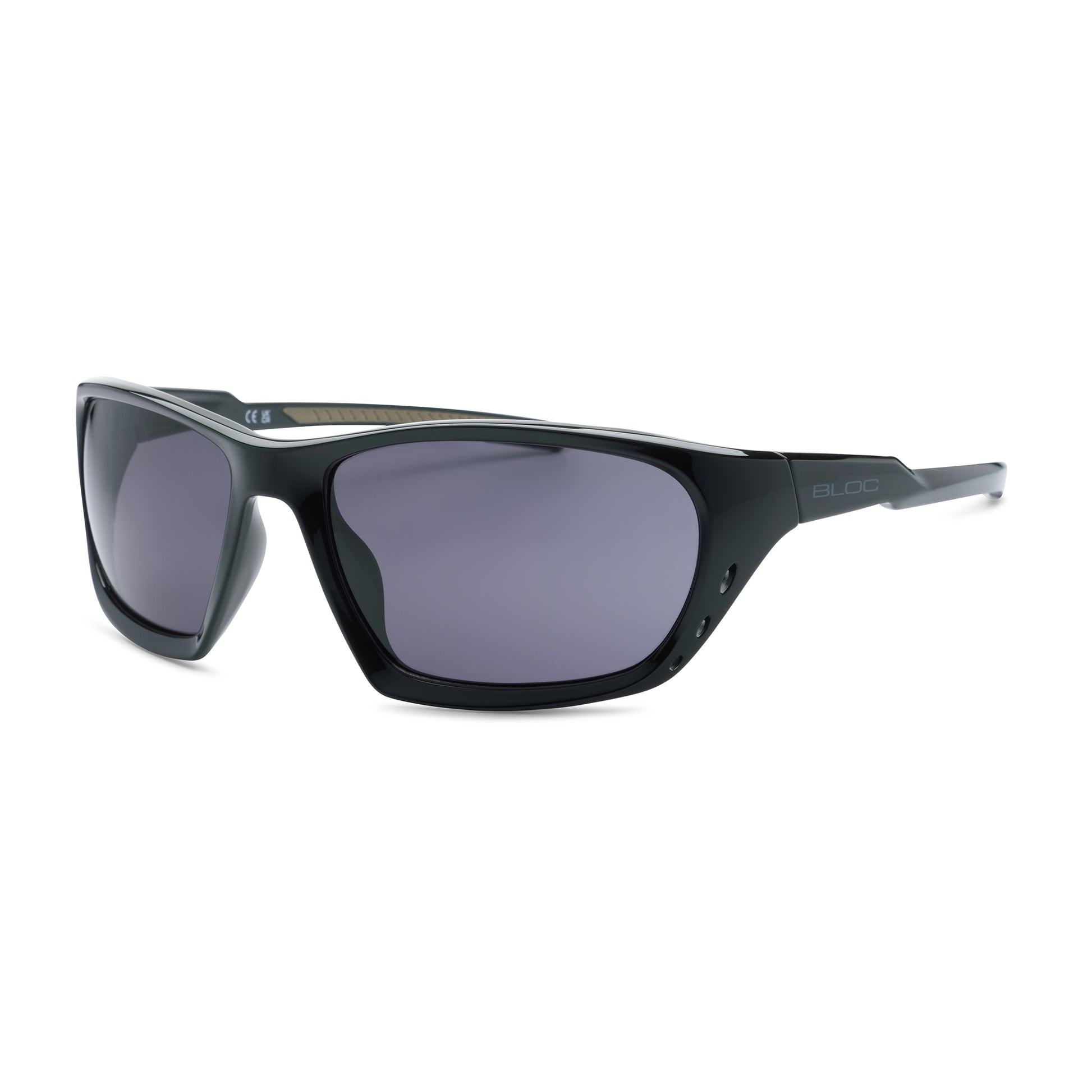 Black sunglasses with gray lenses on a white background