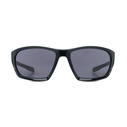 Black sunglasses with dark lenses on a white background