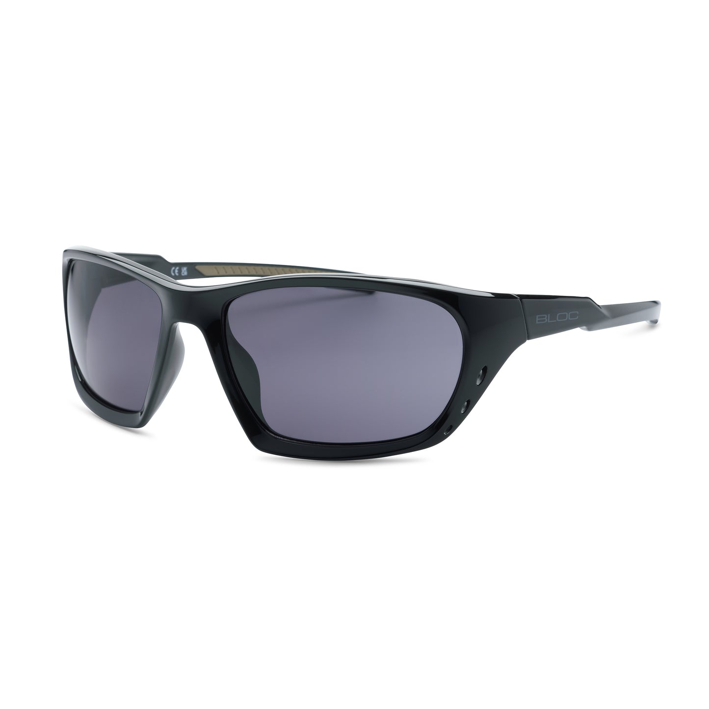 Black sunglasses with dark lenses on a white background