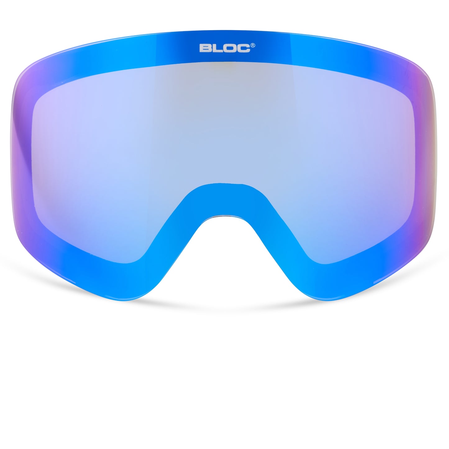 Blue goggles with a gradient effect on a white background, featuring the brand 'BLOC'.