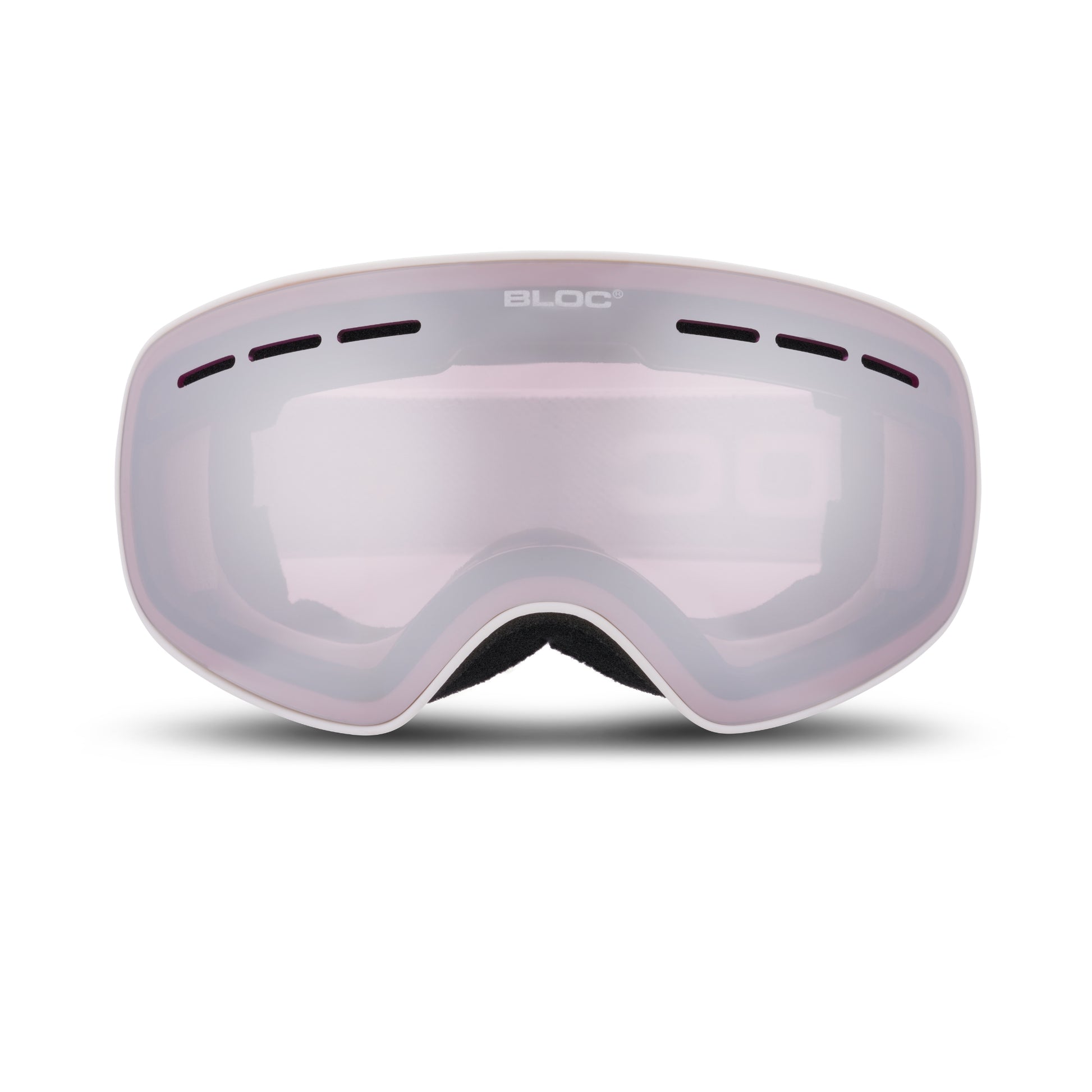 Gray goggles with a reflective lens on a white background